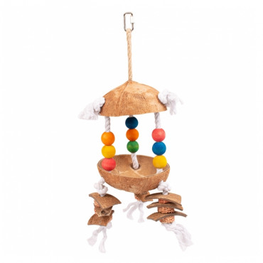 Duvo+ Brinquedo de coco com bolas e cordas para aves
