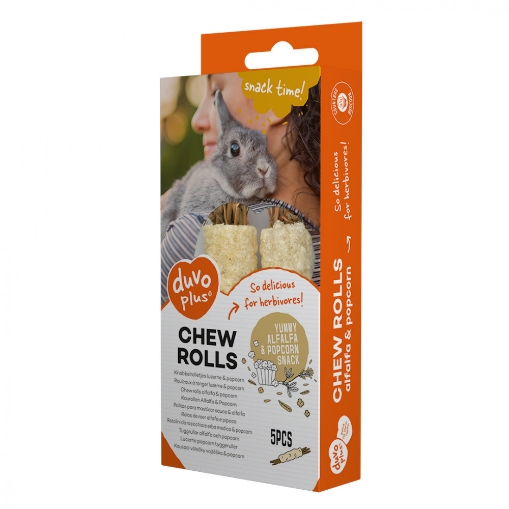 Duvo+ Snack Chew Rolls de alfafa e pipocas para roedores