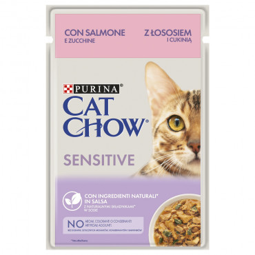 Cat Chow Sensitive Gato Adulto Salmão e Curgete Húmida