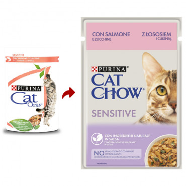 Cat Chow Sensitive Gato Adulto Salmão e Curgete Húmida