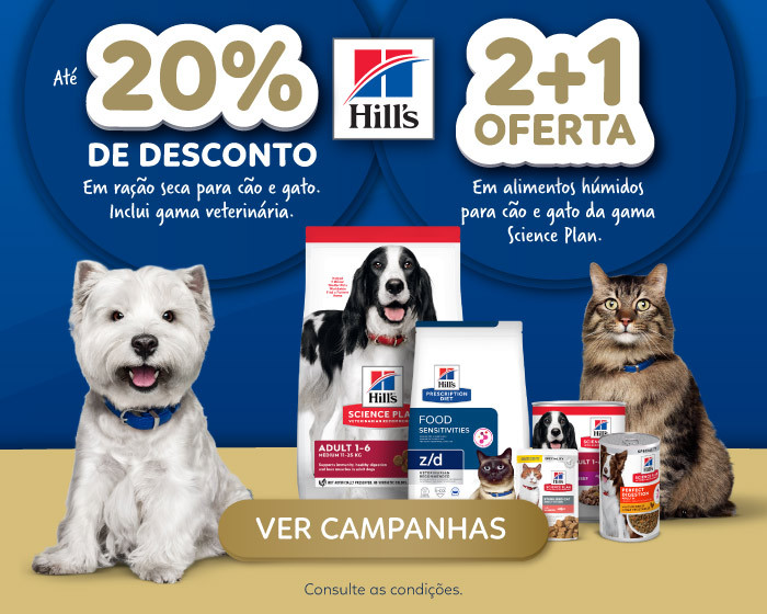 Aproveite os descontos na marca Hill's, para cão e para gato. Inclui alimentação veterinária! 