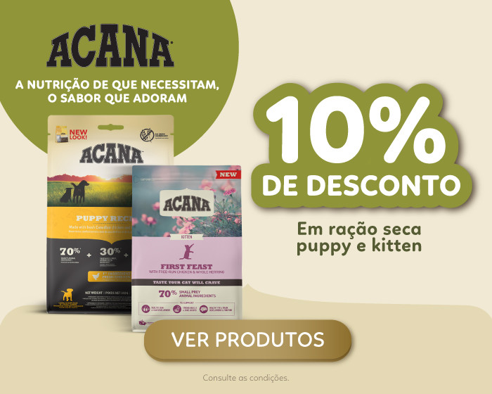 Poupe 10% em alimentação puppy e kitten da marca ACANA. Goldpet, a loja favorita dos animais de estimação.