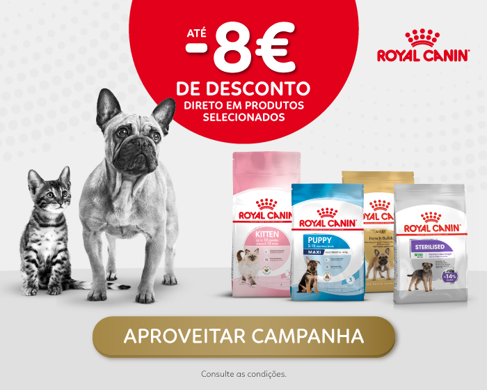 Descontos em Royal Canin! Poupe até 8€ em produtos selecionados, na loja favorita dos animais de estimação.